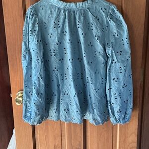 Elegant Blue Eyelet Blouse